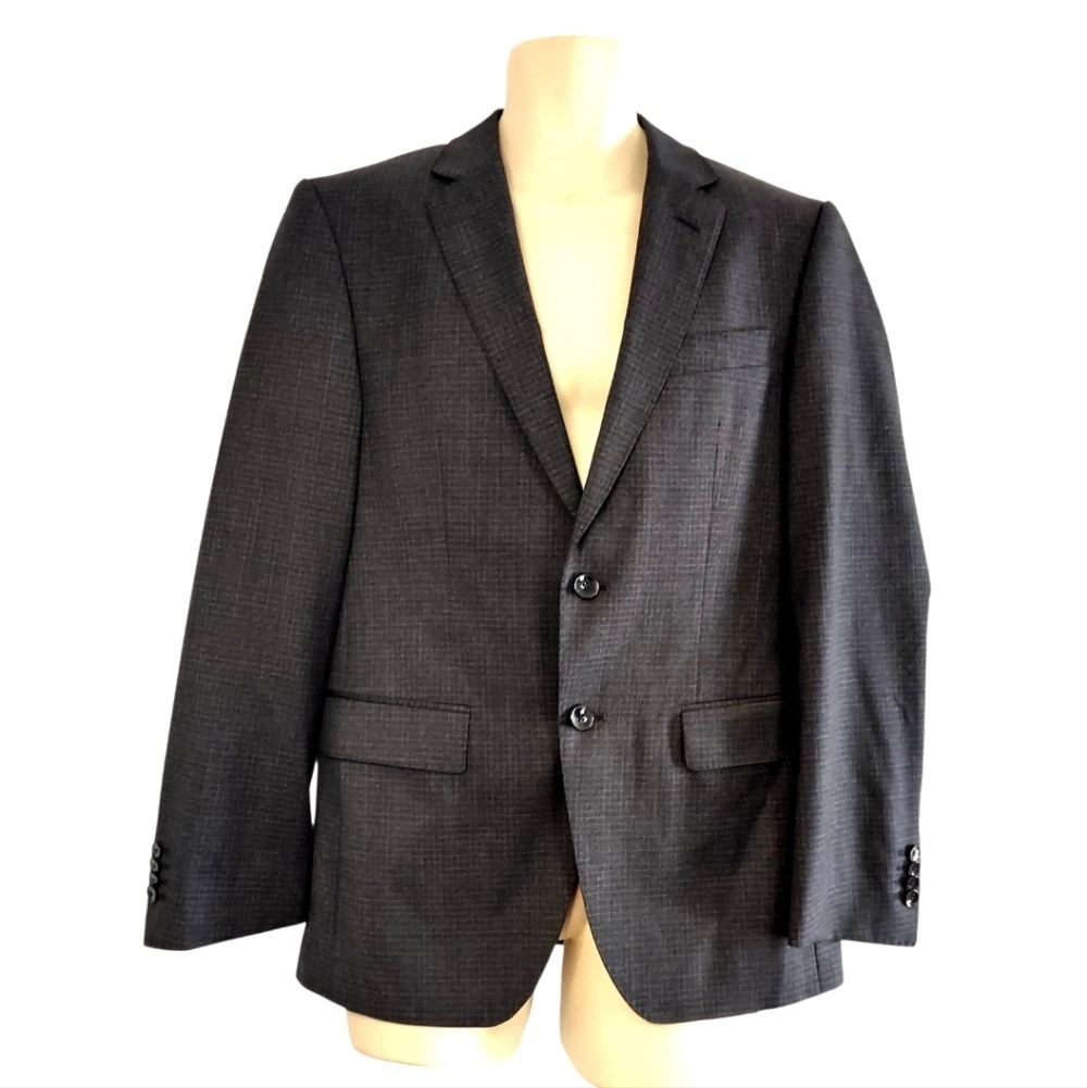 Hugo Boss Mens Blazer Size 38 Regular Black Check Super 130 Slim Fit Bi Stretch - Picture 2 of 12